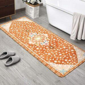 NEW Orange Vintage Floral Bathroom Runner Rug Non-Slip 20x59 inch